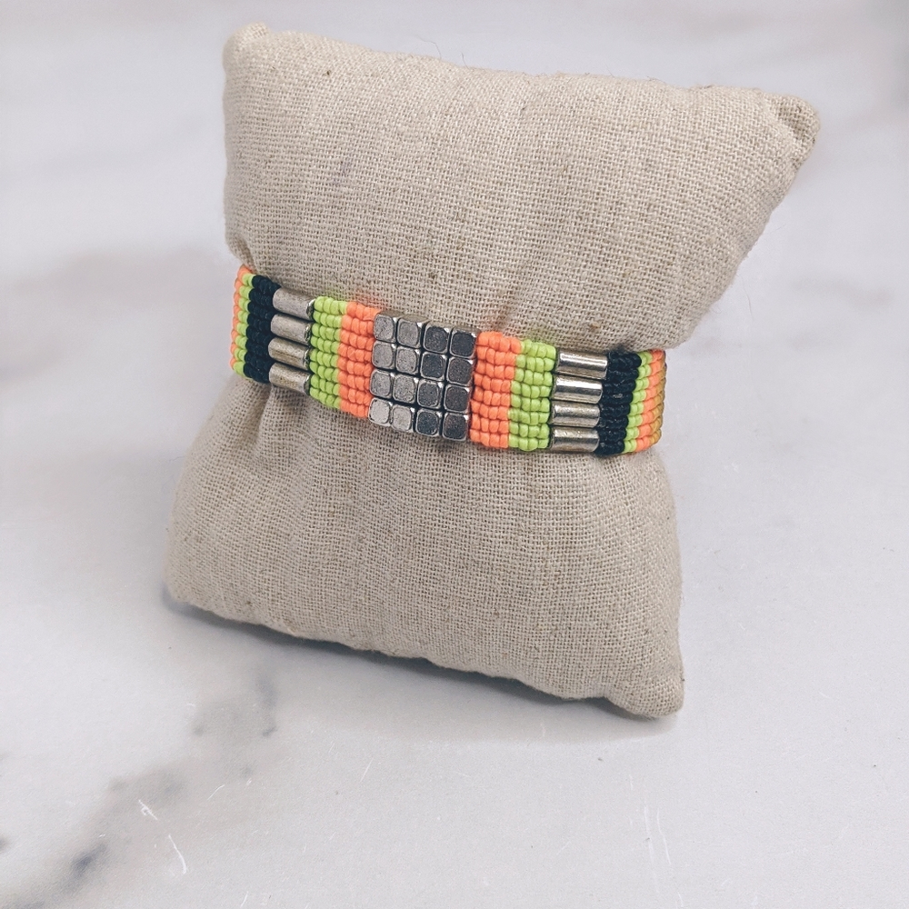 Neon yellow, orange with purple cord bracelet